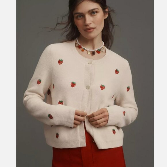 Anthropologie Sweaters - Anthropologie NVLT Strawberry Print Knit Cardigan Sweater Lady Jacket M NWT